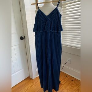 Anthropologie Blue Pinstriped Ruffle Jumpsuit  XS